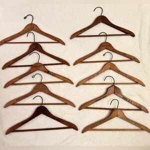 Rare Vintage Bundle of 10 Wooden Advertising Hangers Hotels & Clothiers NY NJ FL